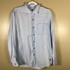 Tommy‎ Bahama Relax Mens M Blue 100% Linen Long Sleeve Button Down Shirt Marlin